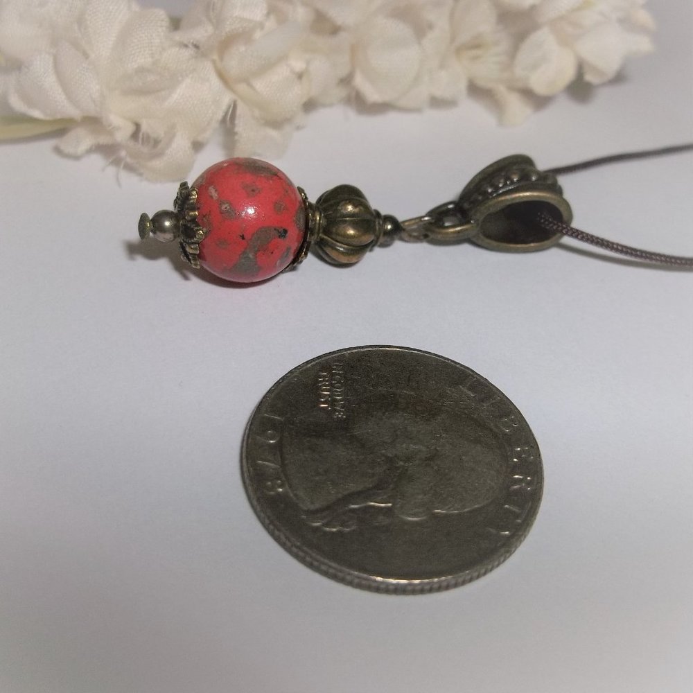 Necklace, Beaded Necklace, Coral Necklace, Bronze Necklace, Necklace, New 7823 - Picture 3 of 9